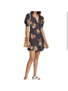 Free People Neon Garden Floral Crepe de Chine Mini Dress, Size 6